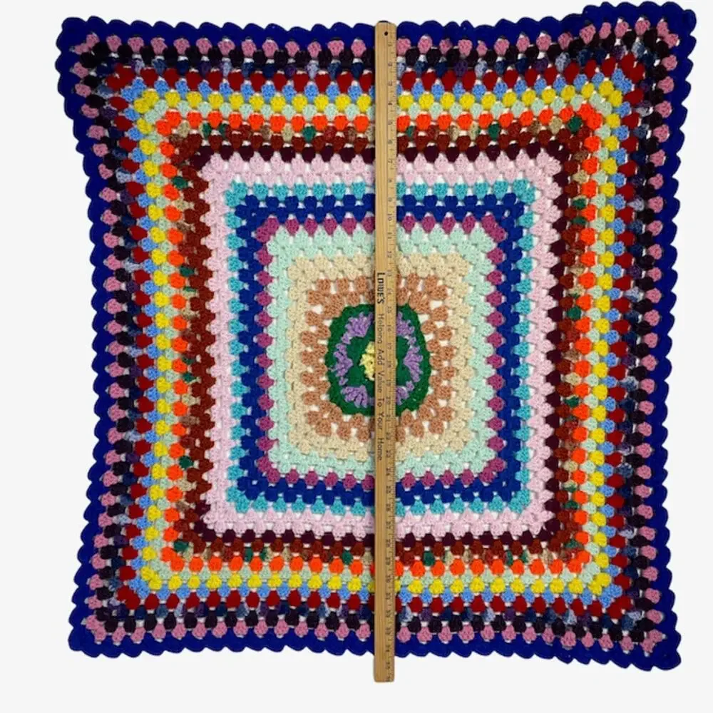 Baby or Lap Blanket Hand Knit Crochet Multicolor Homemade Granny Boho